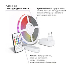 Умная адресная светодиодная лента RGB IC с Яндекс Алисой, Марусей, Google Home, Wi-Fi, Smart LED Lightstrip IP65 24W 5 метров